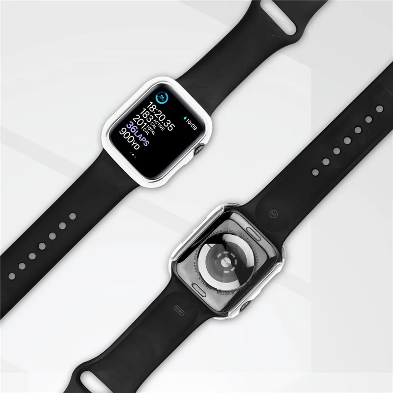 Electroplating Hard PC Watch Case Cover with Tempered Glass Screen Protector for Apple Watch Series 9 / 8 / 7 45mm - White / Silver