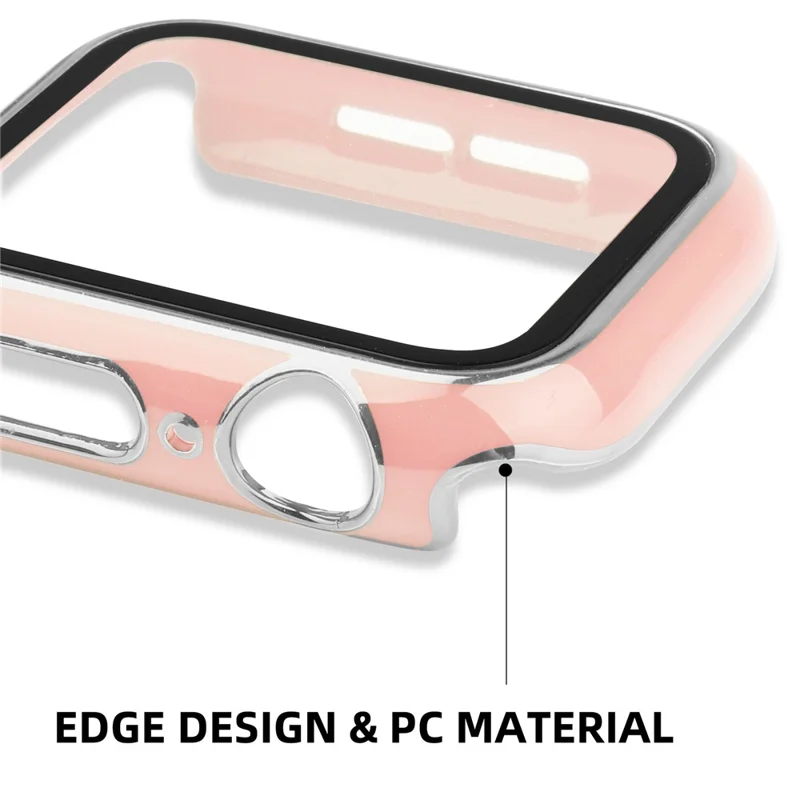 Electroplating Hard PC Watch Case Cover with Tempered Glass Screen Protector for Apple Watch Series 9 / 8 / 7 45mm - Pink / Silver
