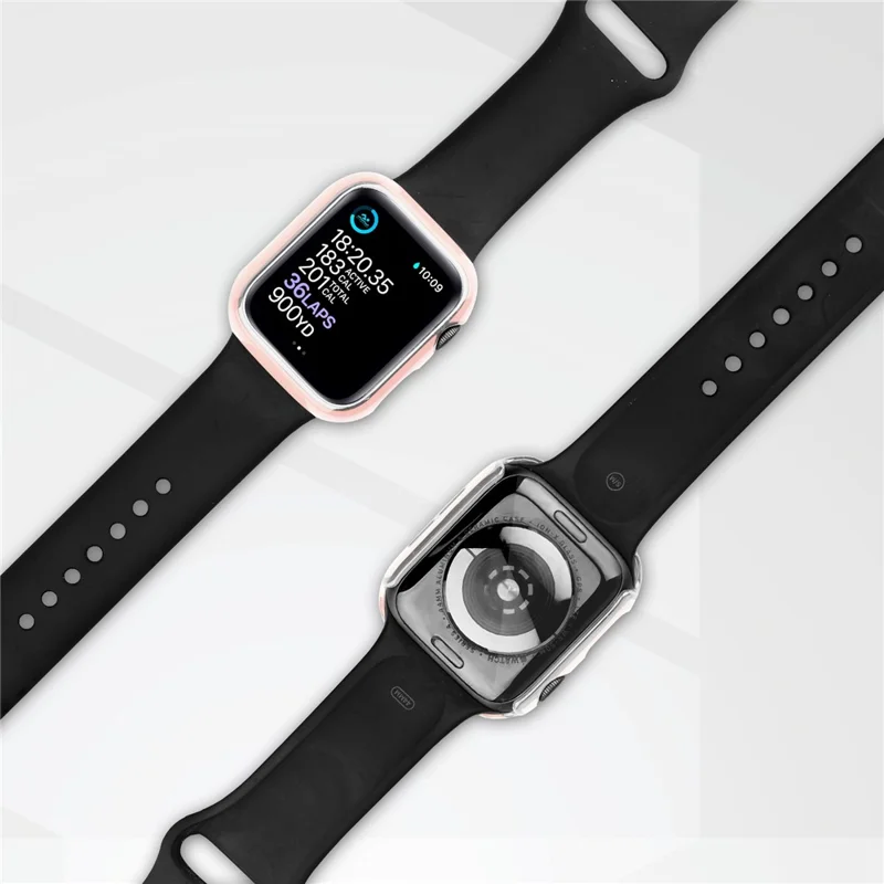 Electroplating Hard PC Watch Case Cover with Tempered Glass Screen Protector for Apple Watch Series 9 / 8 / 7 45mm - Pink / Silver