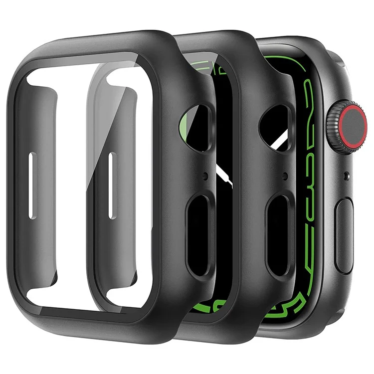 For Apple Watch Series 9 / 8 / 7 41mm 2Pcs Scratch-resistant 2-in-1 PC Watch Frame Cover with Tempered Glass Screen Protector Film - Black