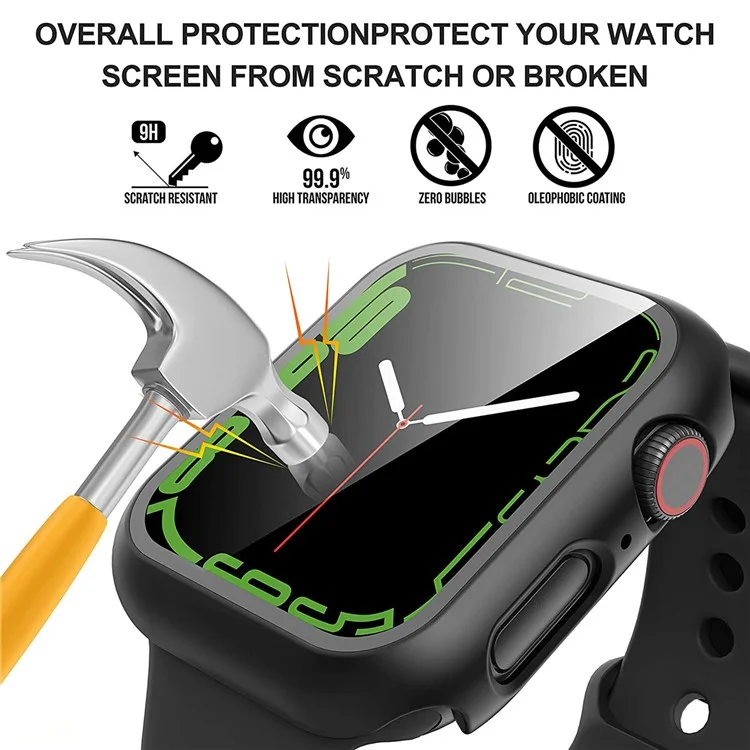 For Apple Watch Series 9 / 8 / 7 41mm 2Pcs Scratch-resistant 2-in-1 PC Watch Frame Cover with Tempered Glass Screen Protector Film - Black