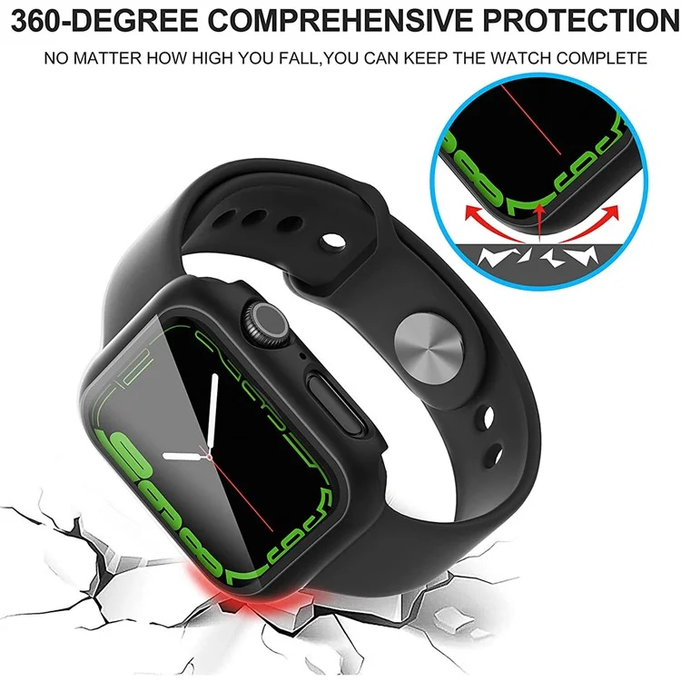 For Apple Watch Series 9 / 8 / 7 41mm 2Pcs Scratch-resistant 2-in-1 PC Watch Frame Cover with Tempered Glass Screen Protector Film - Black
