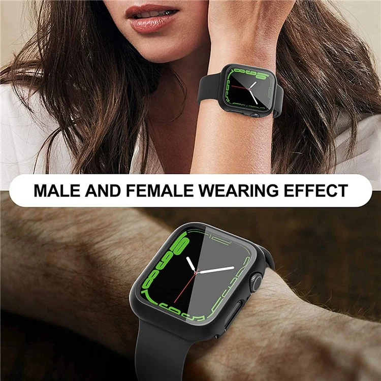 For Apple Watch Series 9 / 8 / 7 41mm 2Pcs Scratch-resistant 2-in-1 PC Watch Frame Cover with Tempered Glass Screen Protector Film - Black