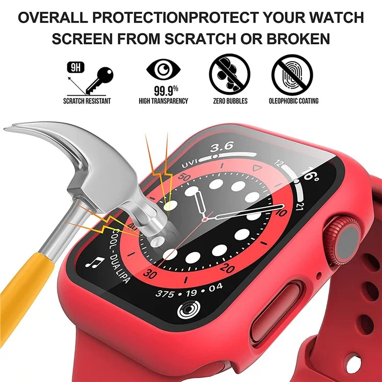 For Apple Watch Series 9 / 8 / 7 41mm 2Pcs Scratch-resistant 2-in-1 PC Watch Frame Cover with Tempered Glass Screen Protector Film - Red