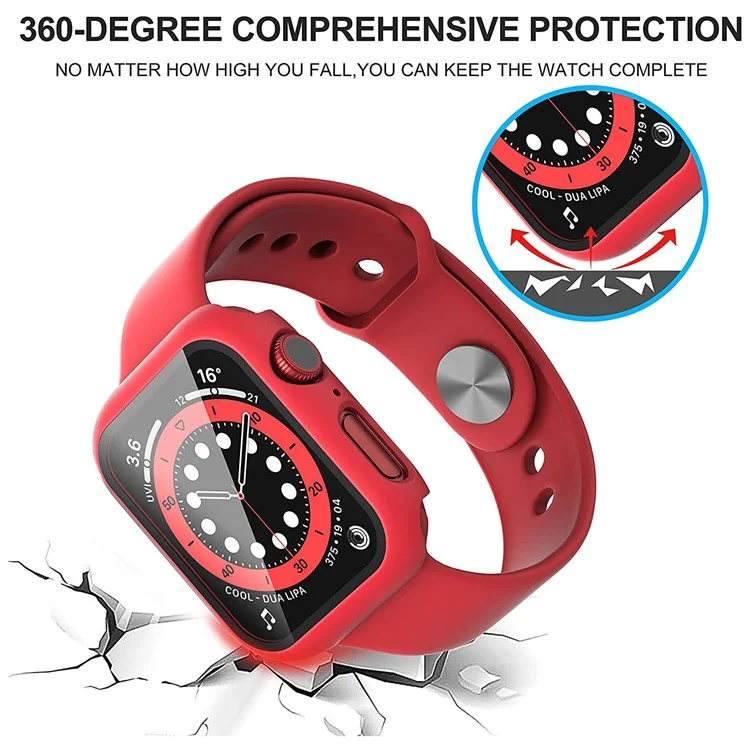 For Apple Watch Series 9 / 8 / 7 41mm 2Pcs Scratch-resistant 2-in-1 PC Watch Frame Cover with Tempered Glass Screen Protector Film - Red