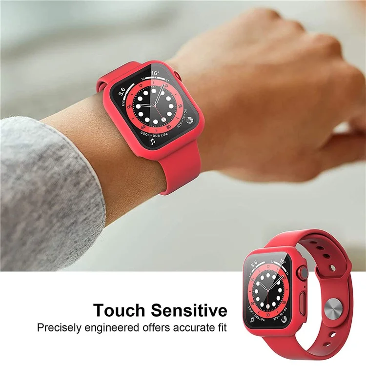 For Apple Watch Series 9 / 8 / 7 41mm 2Pcs Scratch-resistant 2-in-1 PC Watch Frame Cover with Tempered Glass Screen Protector Film - Red