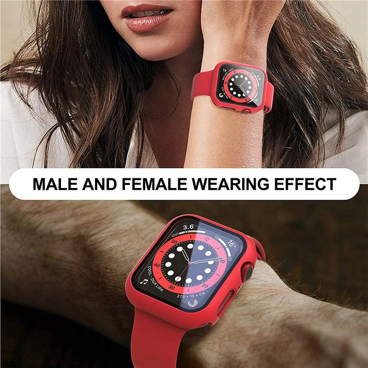 For Apple Watch Series 9 / 8 / 7 41mm 2Pcs Scratch-resistant 2-in-1 PC Watch Frame Cover with Tempered Glass Screen Protector Film - Red