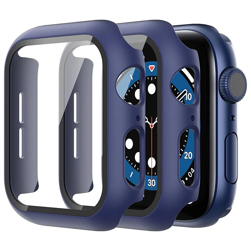 For Apple Watch Series 9 / 8 / 7 41mm 2Pcs Scratch-resistant 2-in-1 PC Watch Frame Cover with Tempered Glass Screen Protector Film - Blue