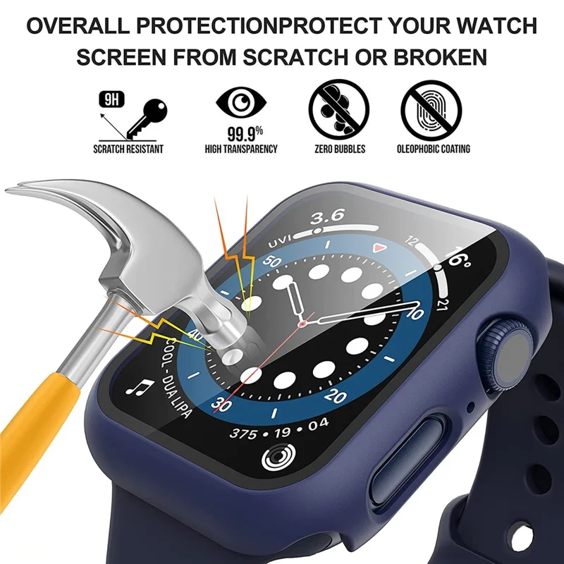 For Apple Watch Series 9 / 8 / 7 41mm 2Pcs Scratch-resistant 2-in-1 PC Watch Frame Cover with Tempered Glass Screen Protector Film - Blue
