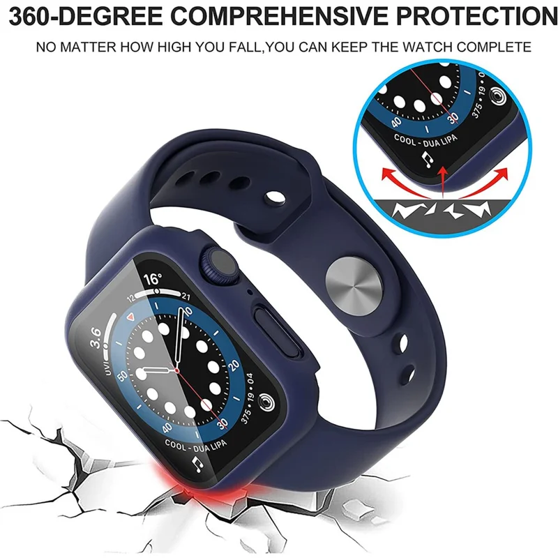 For Apple Watch Series 9 / 8 / 7 41mm 2Pcs Scratch-resistant 2-in-1 PC Watch Frame Cover with Tempered Glass Screen Protector Film - Blue