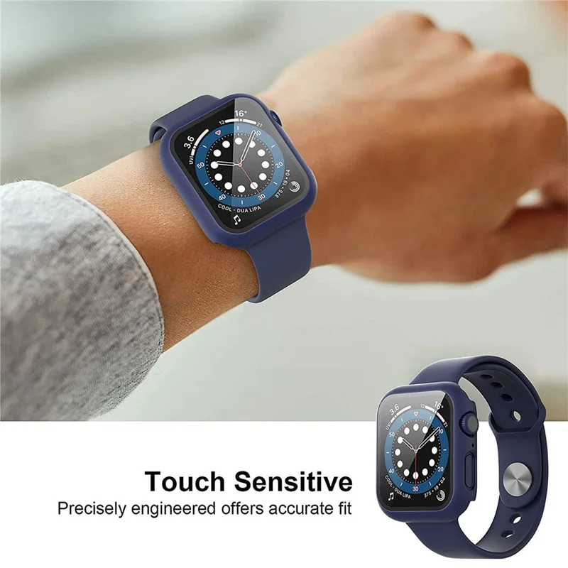 For Apple Watch Series 9 / 8 / 7 41mm 2Pcs Scratch-resistant 2-in-1 PC Watch Frame Cover with Tempered Glass Screen Protector Film - Blue