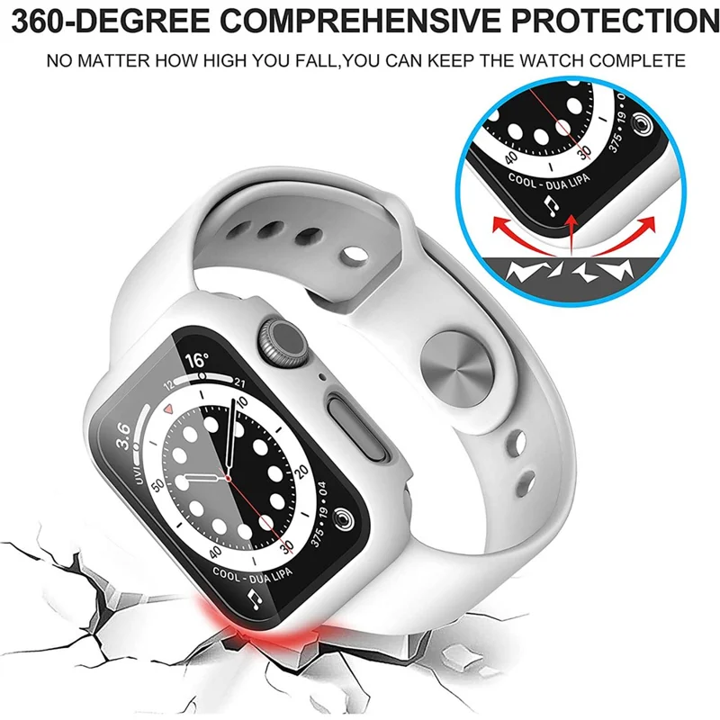 2Pcs Hard PC Smartwatch Frame Case+Tempered Glass Screen Protector for Apple Watch Series 9 / 8 / 7 45mm - White