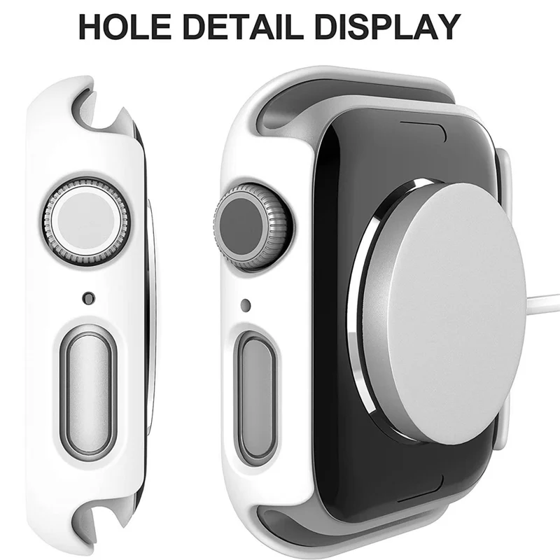 2Pcs Hard PC Smartwatch Frame Case+Tempered Glass Screen Protector for Apple Watch Series 9 / 8 / 7 45mm - White