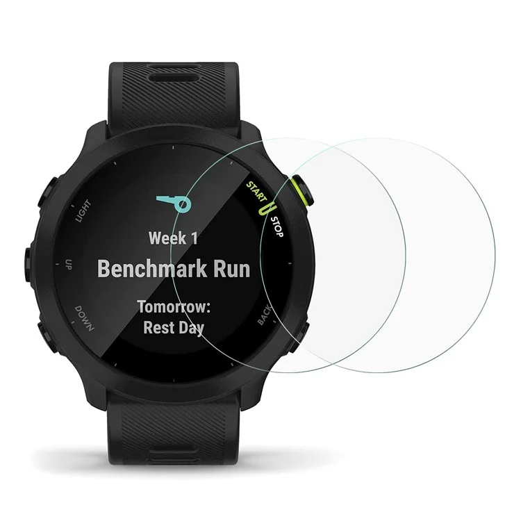 2 Pçs / Set Para Garmin Forerunner 55 Protetores De Tela De Relógio Inteligente Protetores De Arco Arco Hd Limpar Filme De Vidro Temperado