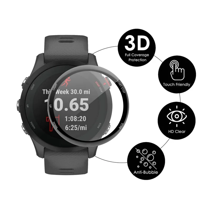 ENKAY HAT PRINCE 2 Stück / Satz für Garmin Forerunner 255S Vollständiger Displayschutz HD-Klar 3D-geformte Weich-PC-Kante + PMMA Anti-Fingerprint-Folie