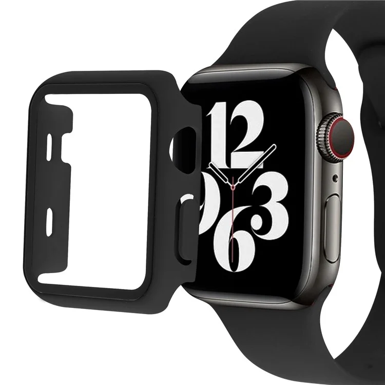 Pour Apple Watch Series 8 45 mm Shel de Montre de Montre Tout Compris Avec Couverture Intégrée de Film en Verre Trempé - le Noir