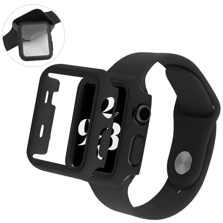 Pour Apple Watch Series 8 45 mm Shel de Montre de Montre Tout Compris Avec Couverture Intégrée de Film en Verre Trempé - le Noir