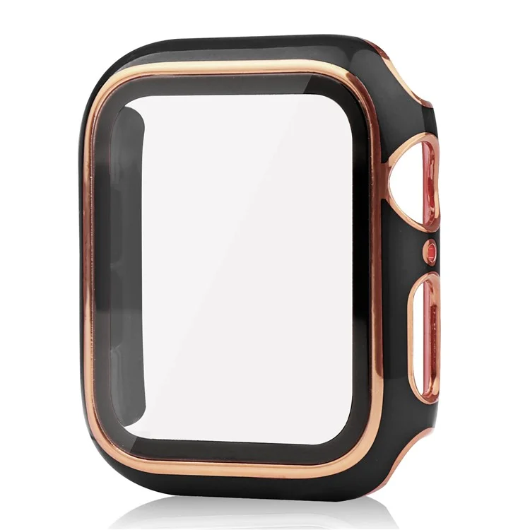 For Apple Watch Series 9 / 8 / 7 45mm Dual Color Electroplating Watch Case Built-in Tempered Glass Screen Protector Hard PC Overall Protective Cover - Black / Gold