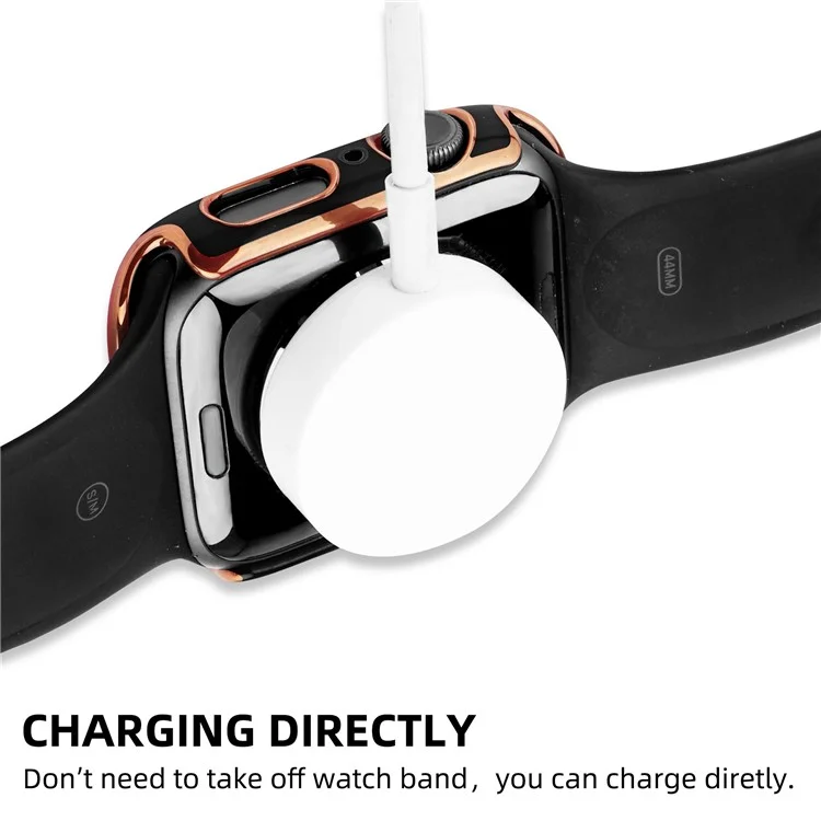 For Apple Watch Series 9 / 8 / 7 45mm Dual Color Electroplating Watch Case Built-in Tempered Glass Screen Protector Hard PC Overall Protective Cover - Black / Gold
