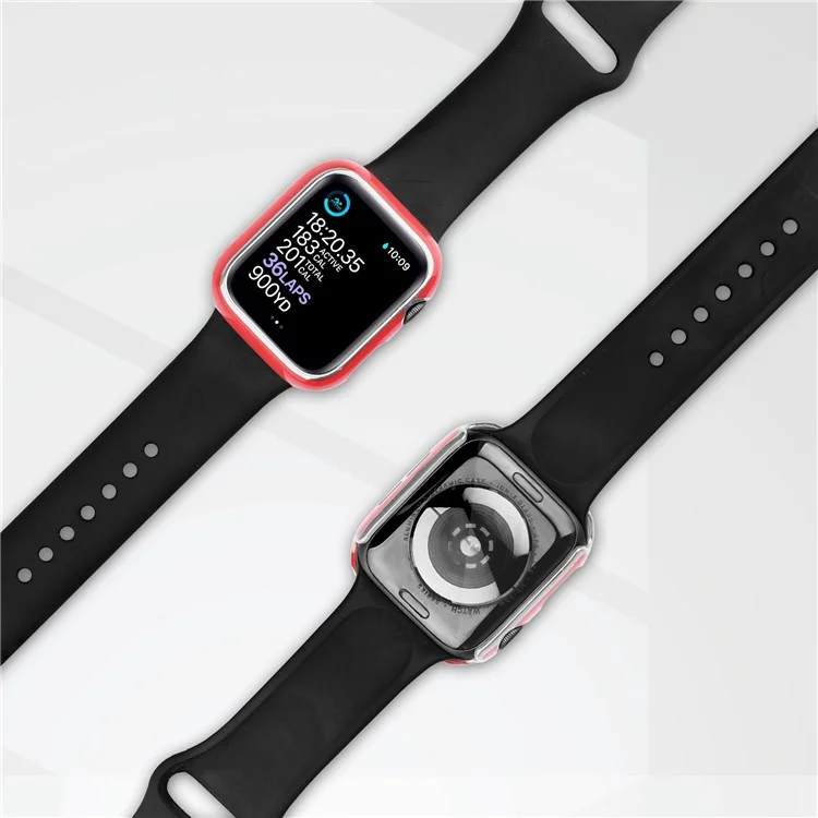 Para Apple Watch Series 8 45mm de Colorido de Coloração Dupla Caixa de Relógio de Relógio Embutido Protetor de Tela de Vidro Temperado Hard PC Geral Protetive Cover - Vermelho / Prata
