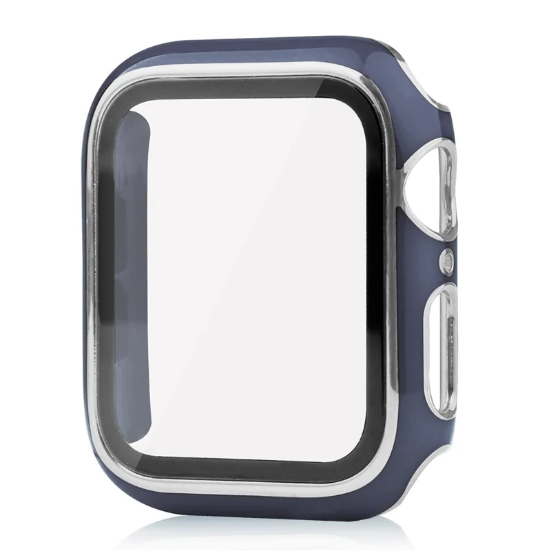 For Apple Watch Series 9 / 8 / 7 45mm Dual Color Electroplating Watch Case Built-in Tempered Glass Screen Protector Hard PC Overall Protective Cover - Blue / Silver