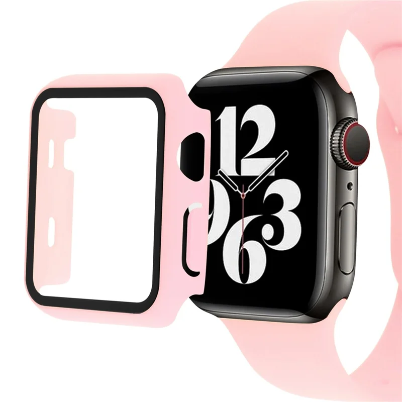 For Apple Watch Ultra 3 / Ultra 2 / Ultra 49mm Hard PC Protective Frame Watch Case with Tempered Glass Screen Protector - Deep Pink