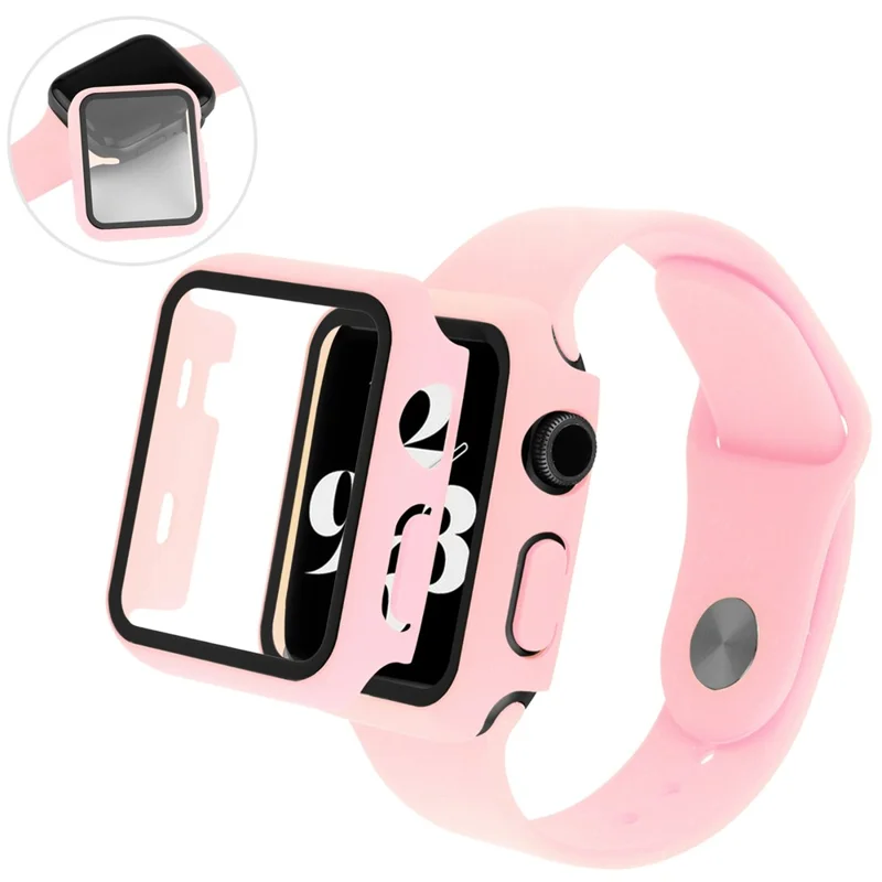 For Apple Watch Ultra 3 / Ultra 2 / Ultra 49mm Hard PC Protective Frame Watch Case with Tempered Glass Screen Protector - Deep Pink