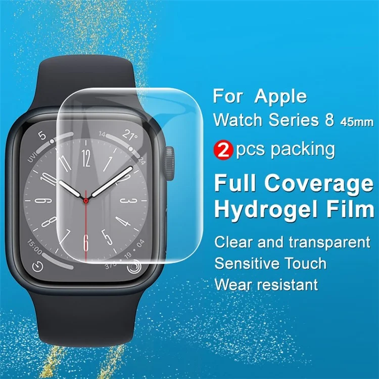 IMAK 2Pcs / Set for Apple Watch Series 9 / 8 / 7 45mm Hydrogel Film III Curved Surface Transparent TPU Film Anti-scratch Screen Protector
