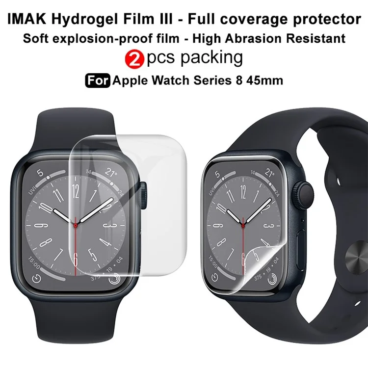 IMAK 2Pcs / Set for Apple Watch Series 9 / 8 / 7 45mm Hydrogel Film III Curved Surface Transparent TPU Film Anti-scratch Screen Protector