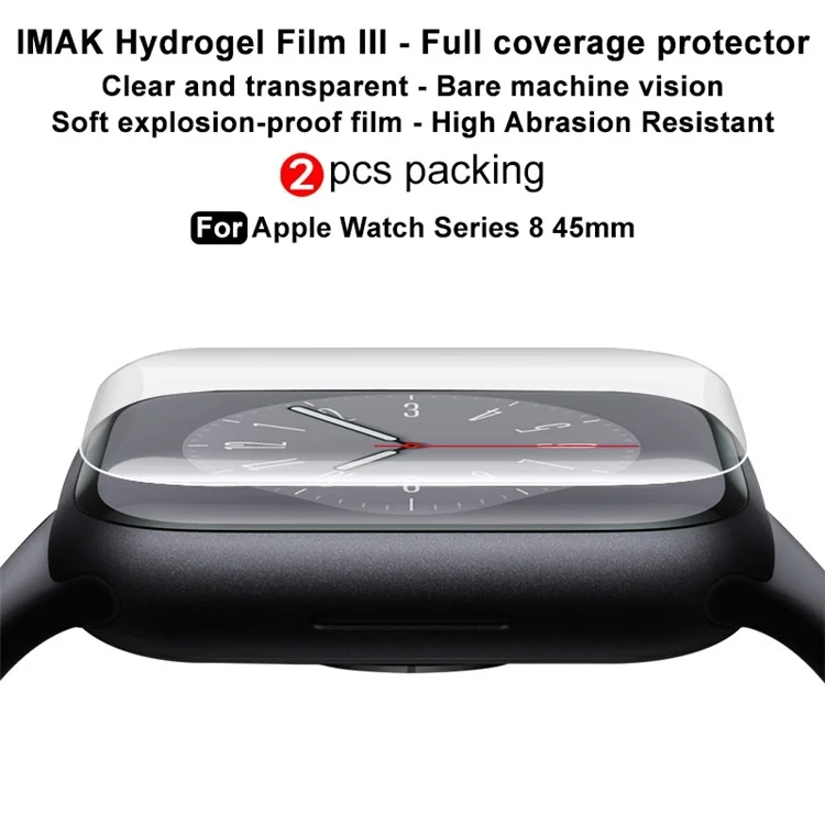 IMAK 2Pcs / Set for Apple Watch Series 9 / 8 / 7 45mm Hydrogel Film III Curved Surface Transparent TPU Film Anti-scratch Screen Protector