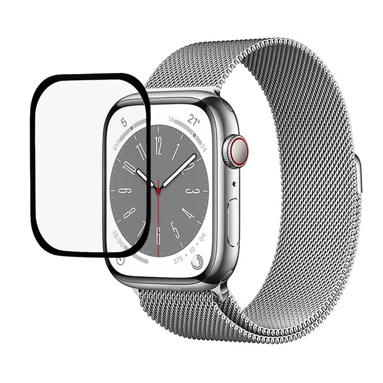 RURIHAI Para Apple Watch Series 9 / 8 / 7 45mm Light Thin HD Screen Protector Fibra de Carbono Vidrio Templado Película Protectora de Pantalla Resistente a Arañazos Protector de Pantalla de Reloj