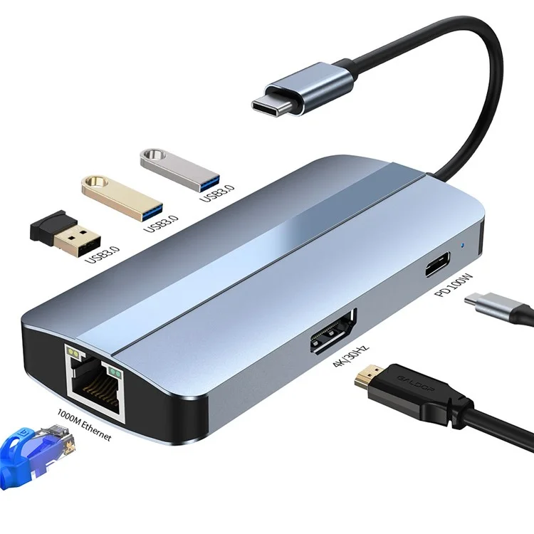 Adaptador de Cubo USB 3.0 de Várias Portas 6 em 1 Estação de Ancoragem do USB3.0 Extender Tipo-c Com 3 x USB 3.0