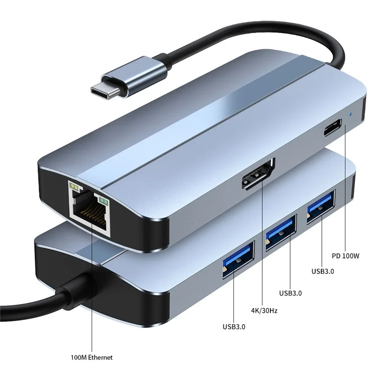 Adaptador de Cubo USB 3.0 de Várias Portas 6 em 1 Estação de Ancoragem do USB3.0 Extender Tipo-c Com 3 x USB 3.0