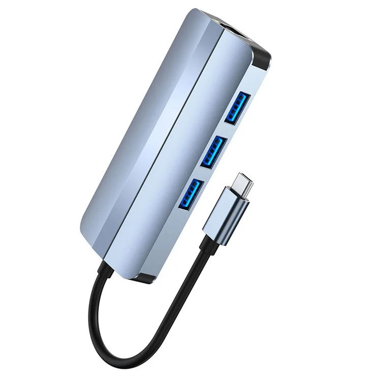 Adaptador de Cubo USB 3.0 de Várias Portas 6 em 1 Estação de Ancoragem do USB3.0 Extender Tipo-c Com 3 x USB 3.0