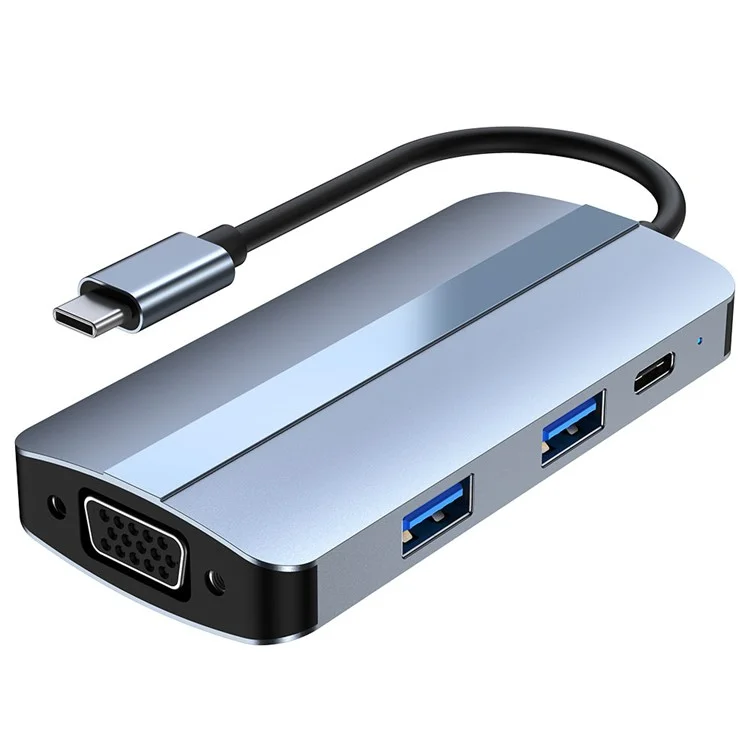 2106 Typ-c-dockingstation Tragbarer Usb-hub-adapter Multi-Port 7-in-1 USB-C an HD 4K / 30Hz, PD 100W, VGA 1080p, USB3.0, USB2.0