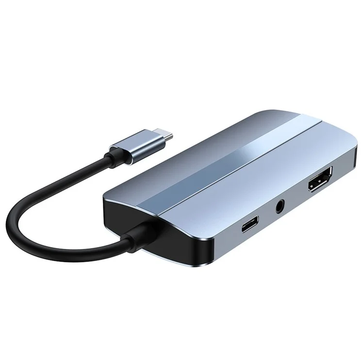 2106 Estación de Acoplamiento Tipo-c Adaptador USB Portátil Multi-puerto 7-in-1 USB-C a HD 4K / 30Hz, PD 100W, VGA 1080p, USB3.0, USB2.0