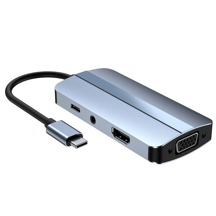 2106 Adaptor de Apactador do USB Portável de 2106 Tipo c 7 em 1 USB-C Para HD 4K / 30Hz, PD 100W, VGA 1080p, USB3.0, USB2.0