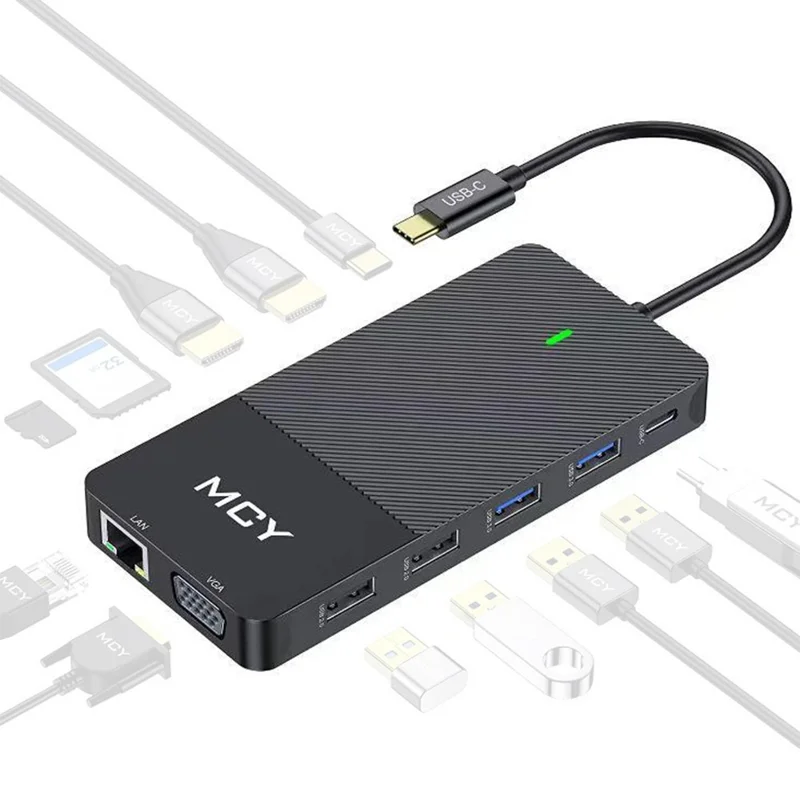 MCY UH12-2-B 12-in-1 Type-C Docking Station Multi-Function Portable Hub Adapter for Laptops, PC, Tablets - Black