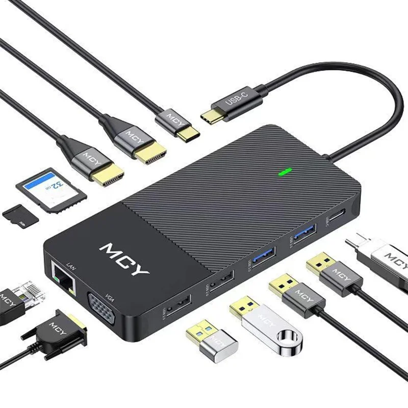 MCY UH12-2-B 12-in-1 Type-C Docking Station Multi-Function Portable Hub Adapter for Laptops, PC, Tablets - Black