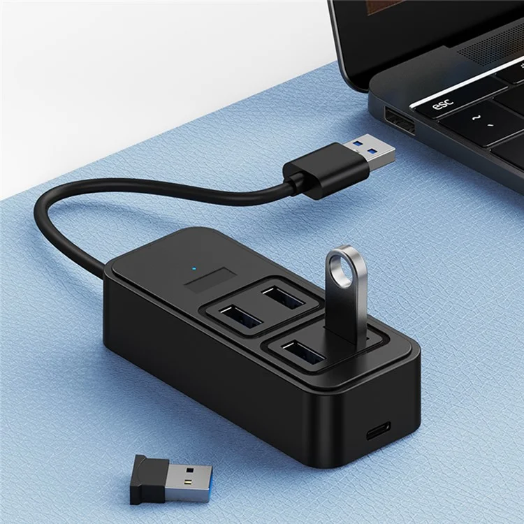 1901U 5-in-1 Portable USB Hub Adapter USB-A Docking Station USB Male to USB3.0*4+DC 5W Converter (No CE)