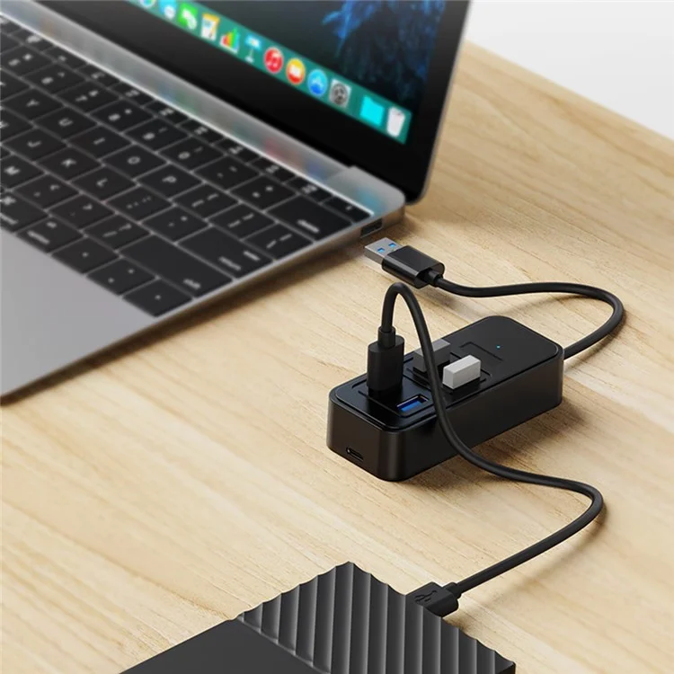 1901U 5-in-1 Portable USB Hub Adapter USB-A Docking Station USB Male to USB3.0*4+DC 5W Converter (No CE)