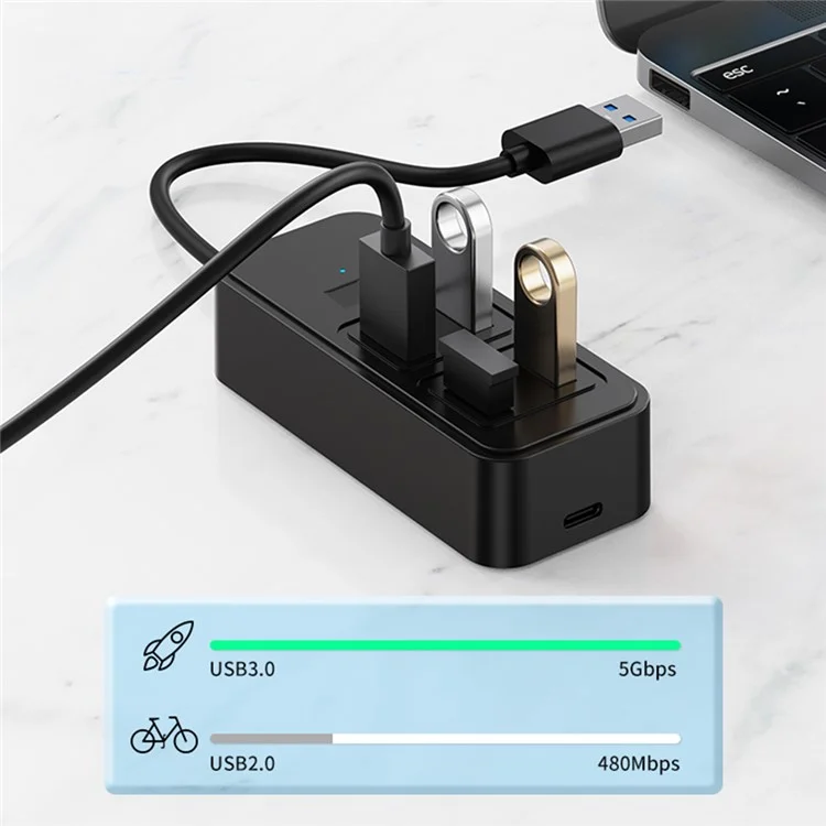 1901U 5-in-1 Portable USB Hub Adapter USB-A Docking Station USB Male to USB3.0*4+DC 5W Converter (No CE)