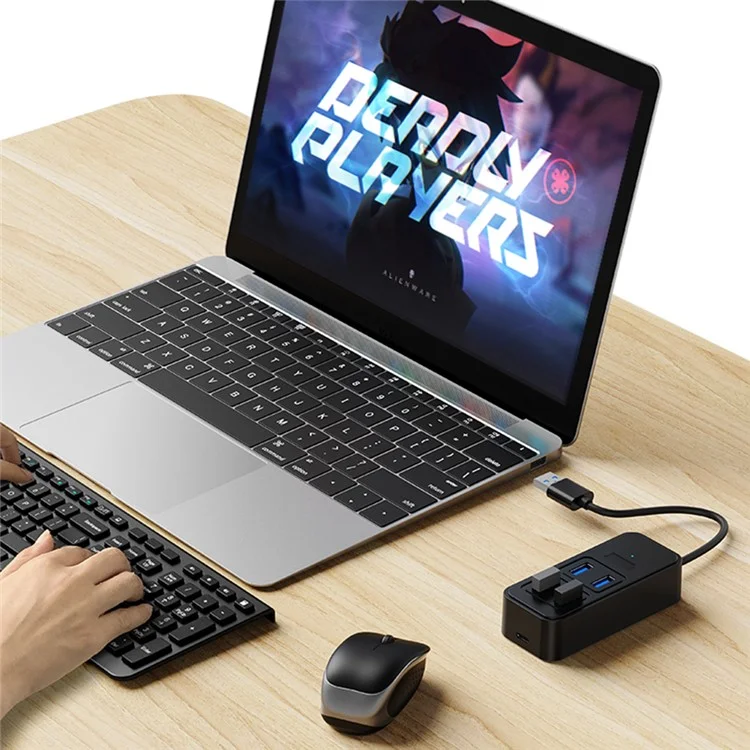 1901U 5-in-1 Portable USB Hub Adapter USB-A Docking Station USB Male to USB3.0*4+DC 5W Converter (No CE)