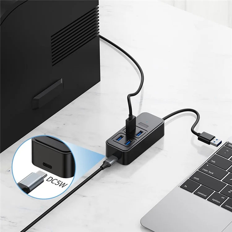1901U 5-in-1 Portable USB Hub Adapter USB-A Docking Station USB Male to USB3.0*4+DC 5W Converter (No CE)