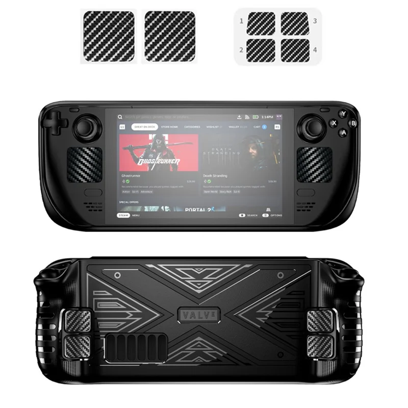6 Piezas / Conjunto para la Consola de Juegos Steam Deck Pegatina Protectora de Fibra de Carbono con Patrón PVC