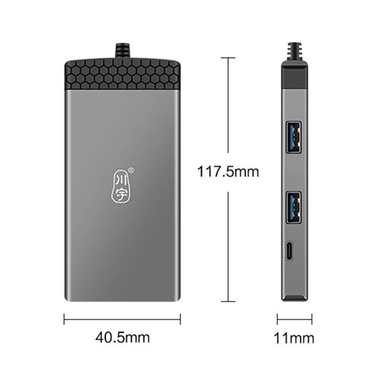 KAWAU H352 15cm Type-C Hub Adapter USB-C Docking Station with HD+2 USB3.0+Type-C+PD3.0+SD / TF Ports