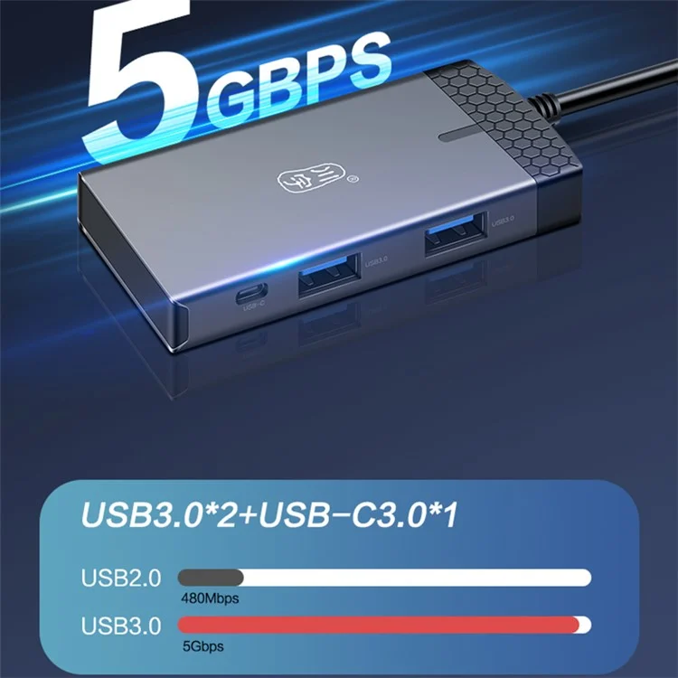 KAWAU H352 15cm Type-C Hub Adattatore USB-C Stazione di Aggancio con HD+2 USB3.0+Type-C+PD3.0+Porte SD/TF