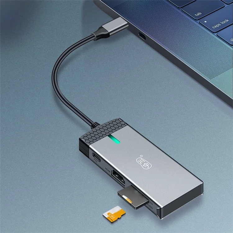 KAWAU H352 Adaptador de Cubo de 15cm Tipo-c Usb-c Docking Station Com HD+2 Usb3.0+tipo C+pd3.0+sd / Portas TF