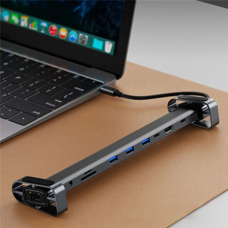 2212 10-в-1 Type-C док-станция с кронштейнами Многопортовый USB-C концентратор-адаптер с поддержкой HD+USB3.0*3+RJ45+PD