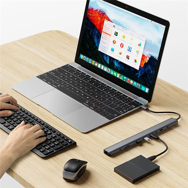 2212 10-в-1 Type-C док-станция с кронштейнами Многопортовый USB-C концентратор-адаптер с поддержкой HD+USB3.0*3+RJ45+PD